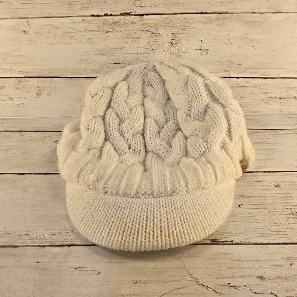 Adidas‎ White Cable Knit Fleece Lined Beanie Hat with Brim 092217